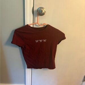 Source Unknown Maroon Crop Top with White Bow Accents